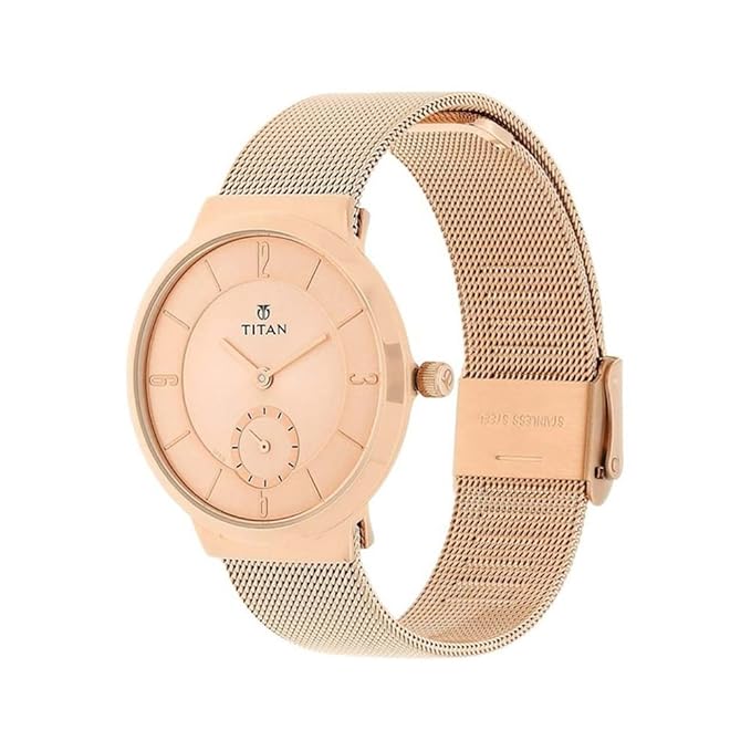 Titan Quartz Analog Rose Gold Dial Stainless Steel Strap Watch for Women