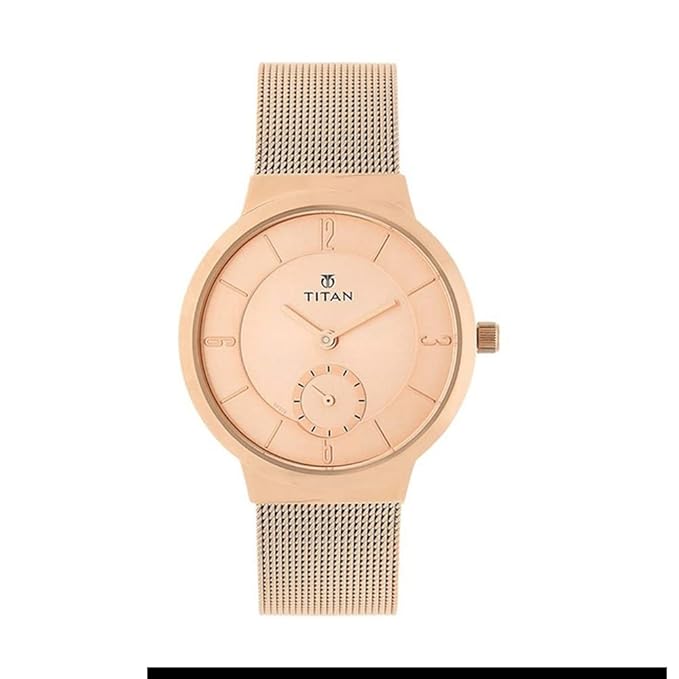 Titan Quartz Analog Rose Gold Dial Stainless Steel Strap Watch for Women