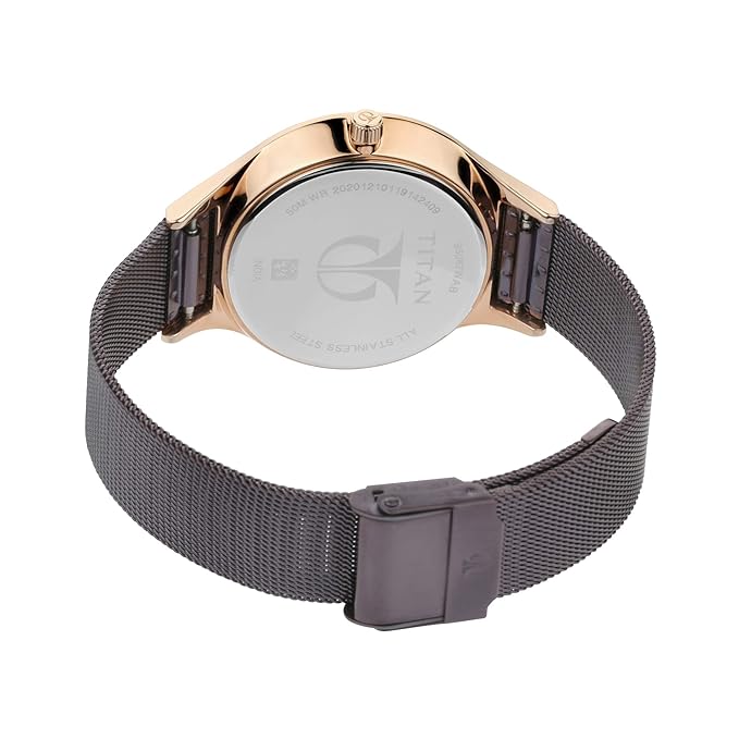 Titan Workwear Brown Dial Quartz Multifunction Metal Strap watch for Women