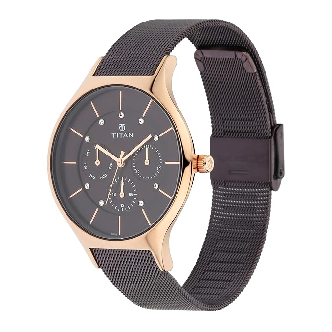 Titan Workwear Brown Dial Quartz Multifunction Metal Strap watch for Women