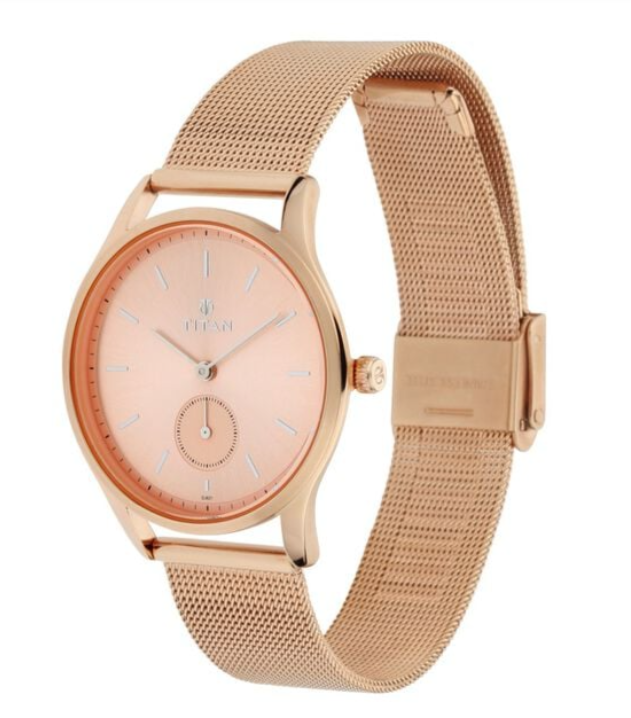 Titan Workwear Rose Gold Dial Analog Metal Strap watch for Women