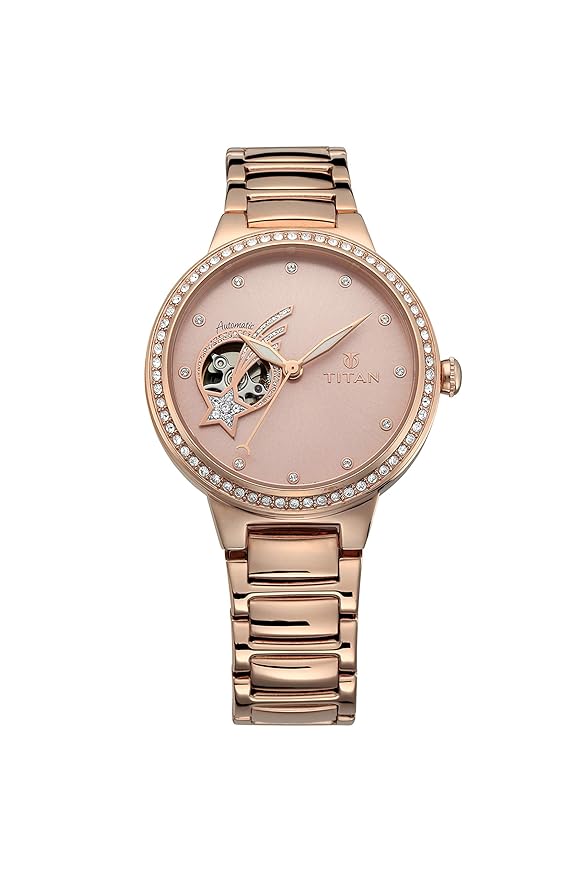 Titan Stellar Pink Automatic Stainless Steel Strap watch for Women