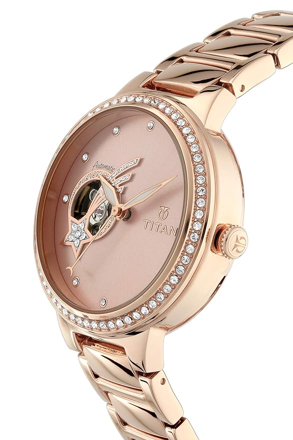 Titan Stellar Pink Automatic Stainless Steel Strap watch for Women