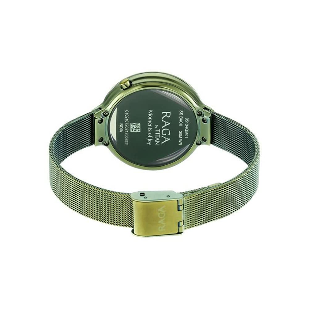 Titan Raga Moments of Joy Green Dial Analog Stainless Steel Strap Watch for Women