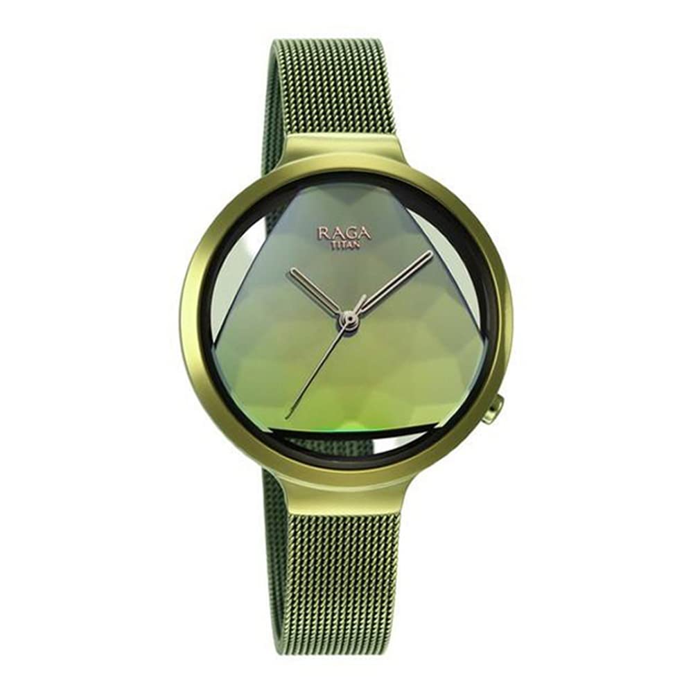 Titan Raga Moments of Joy Green Dial Analog Stainless Steel Strap Watch for Women