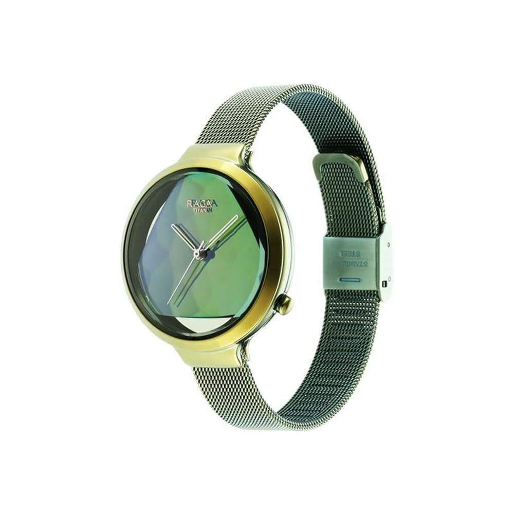 Titan Raga Moments of Joy Green Dial Analog Stainless Steel Strap Watch for Women