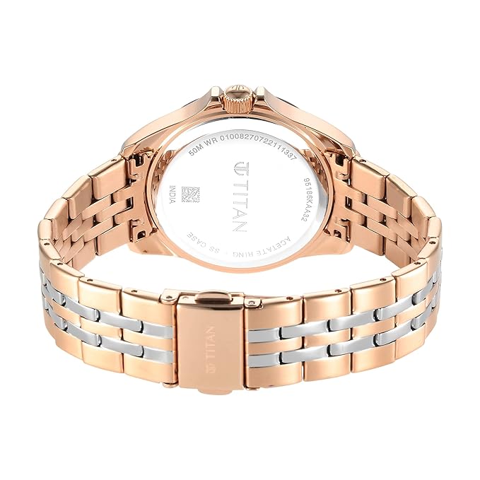 Titan Acetate Black Dial Analog with Day and Date Stainless Steel Strap Watch for Women