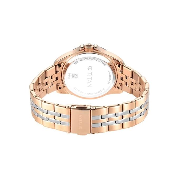 Titan Acetate Black Dial Analog with Day and Date Stainless Steel Strap Watch for Women