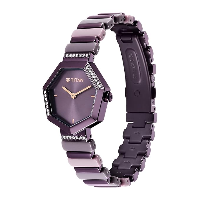 Glitz Purple Dial Metal & Plastic Strap Watch for Women