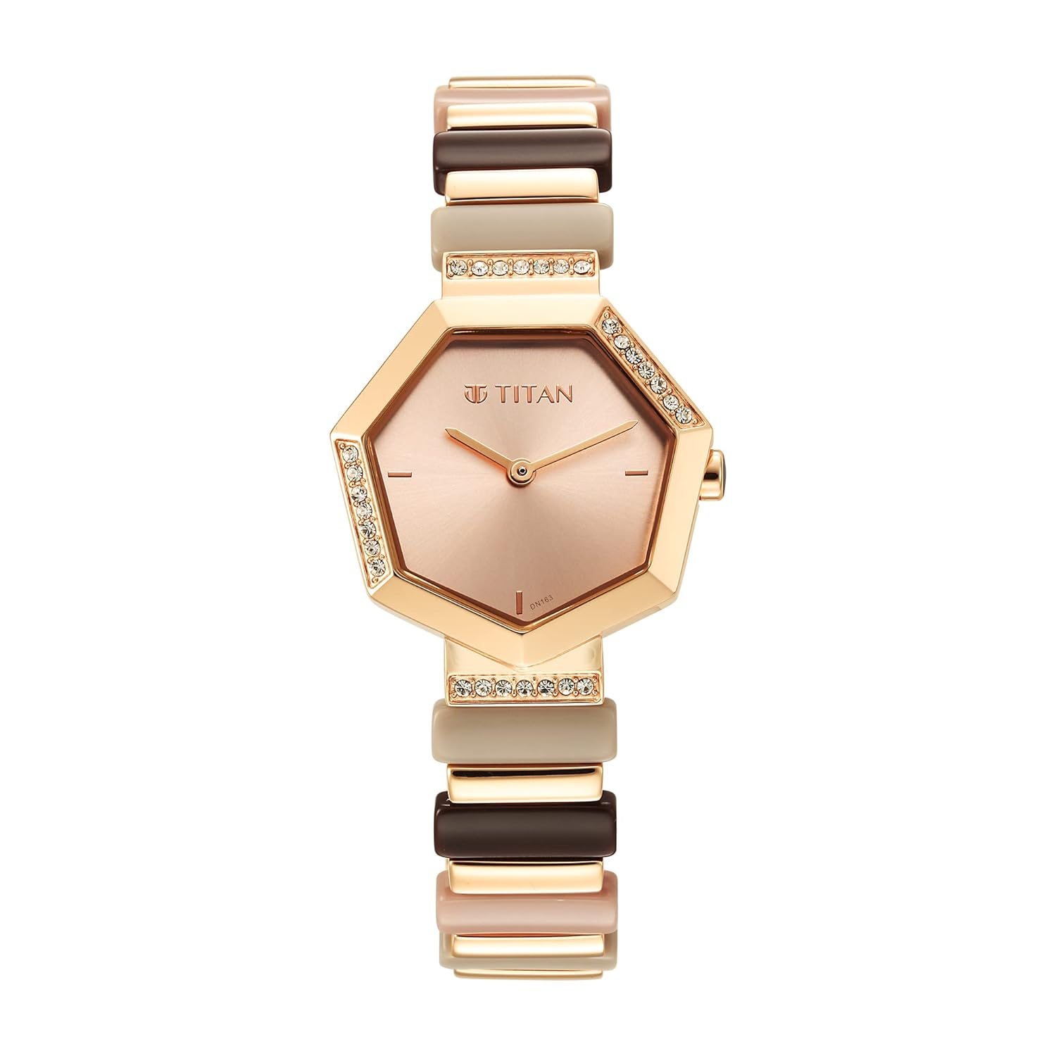 Titan Glitz Rose Gold Dial Analog Metal and Plastic Strap watch for Women