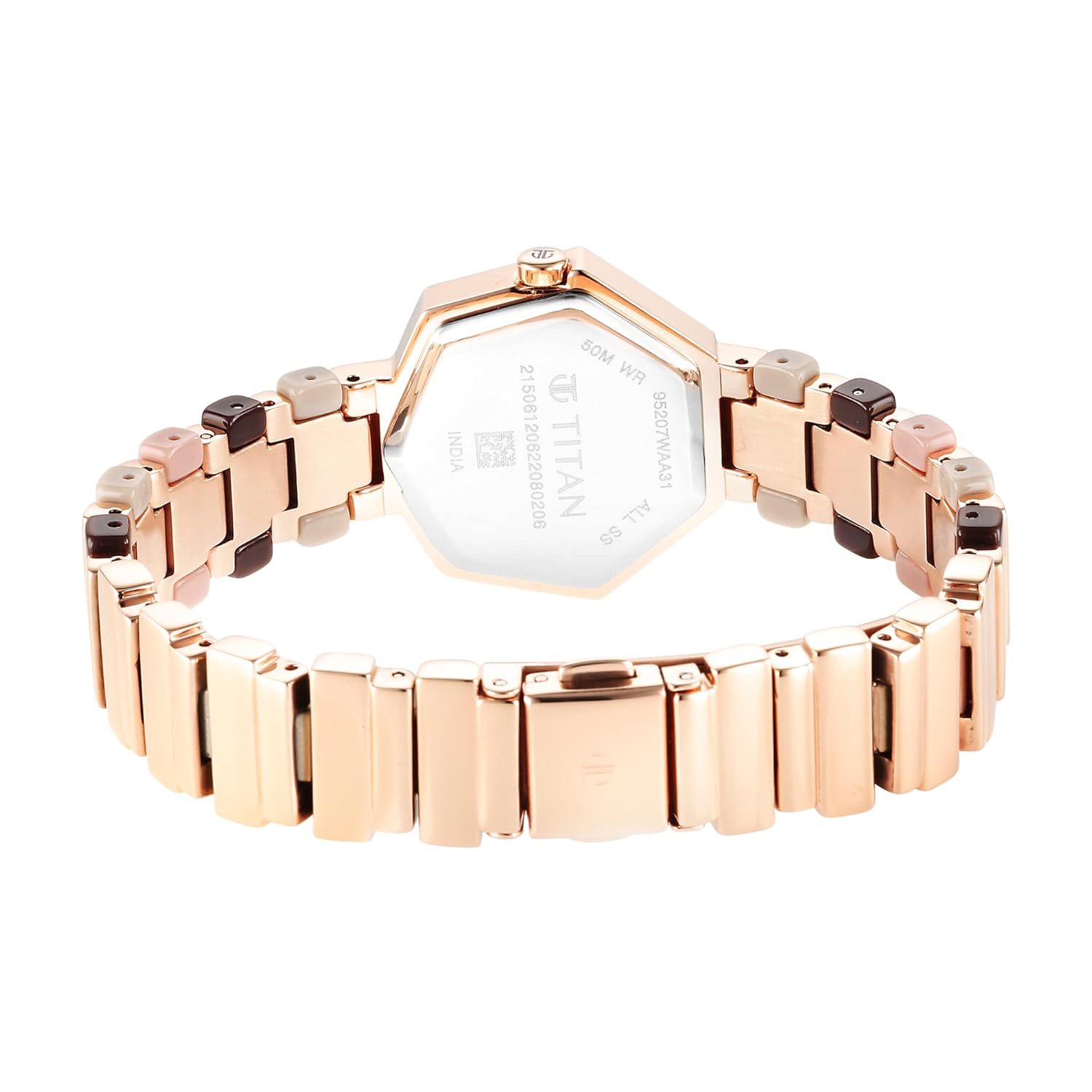 Titan Glitz Rose Gold Dial Analog Metal and Plastic Strap watch for Women