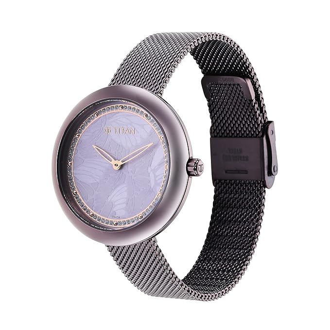 Glitz Purple Dial Stainless Steel Strap Watch for Women