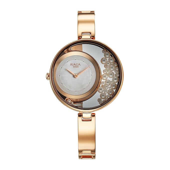 Titan Raga Power Pearls Quartz Analog White Dial with loose pearls Metal Strap Watch for Women