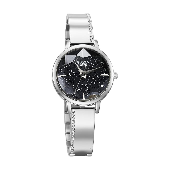 Titan Raga Showstopper Quartz Analog Blue Dial Silver Metal Strap Watch For Women
