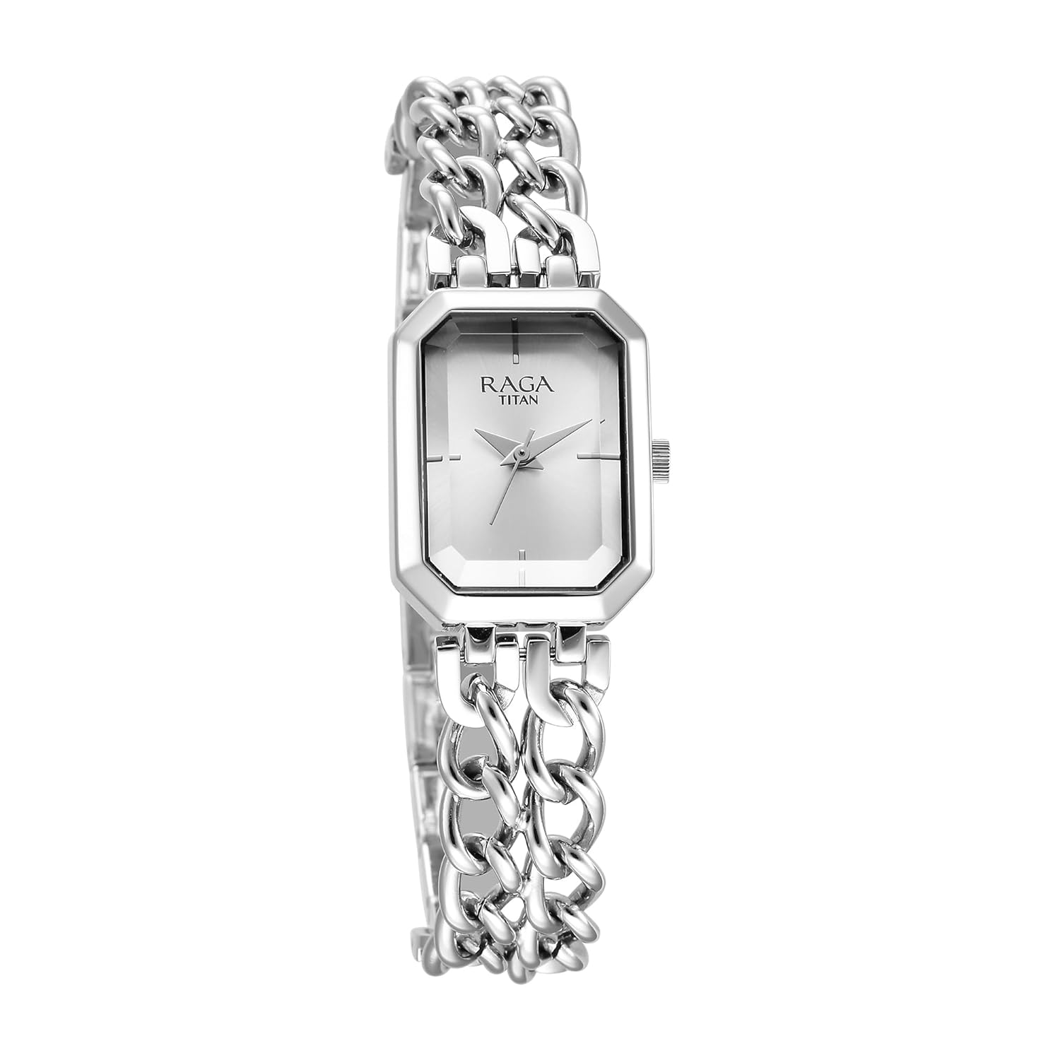Titan Raga Showstopper Quartz Analog Silver Dial Silver Metal Strap Rectangular Shaped Watch For Women