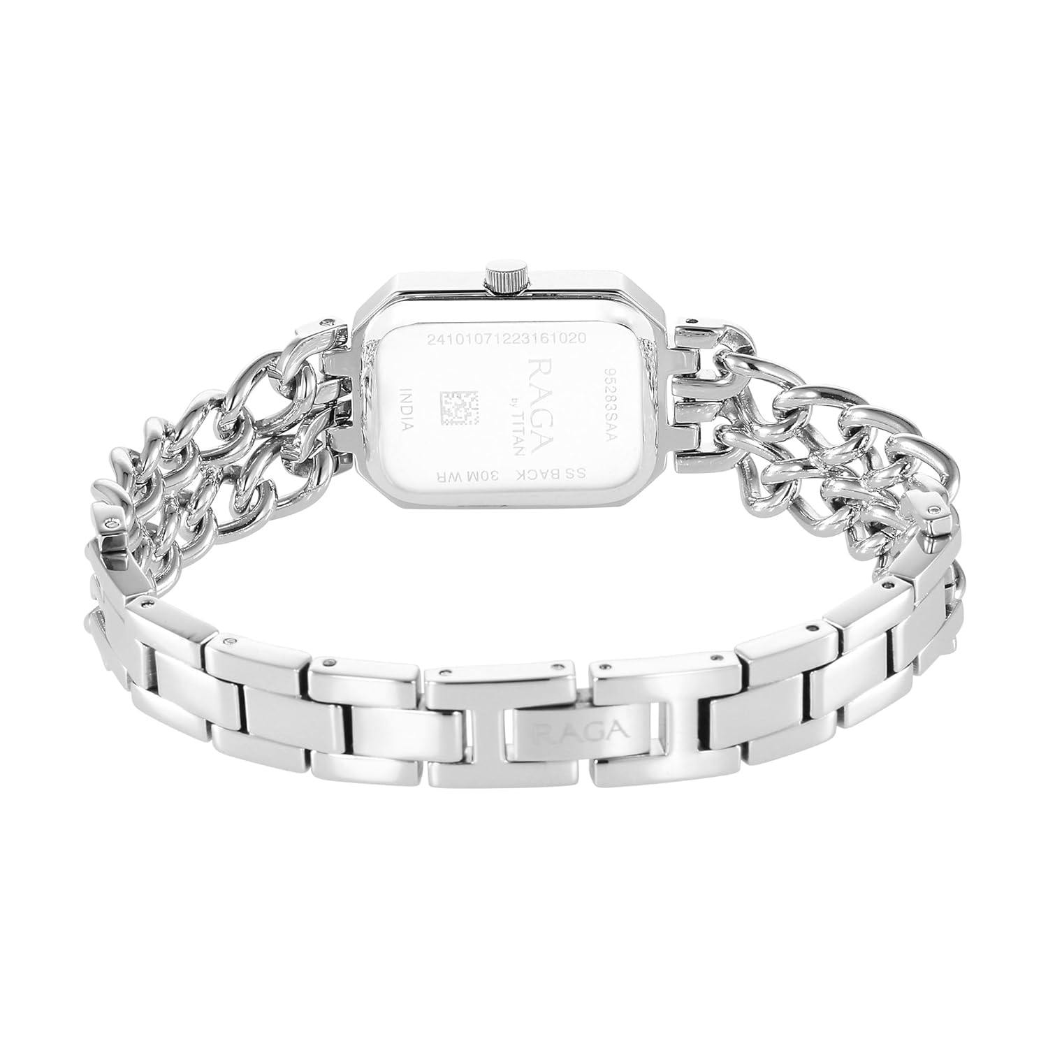 Titan Raga Showstopper Quartz Analog Silver Dial Silver Metal Strap Rectangular Shaped Watch For Women