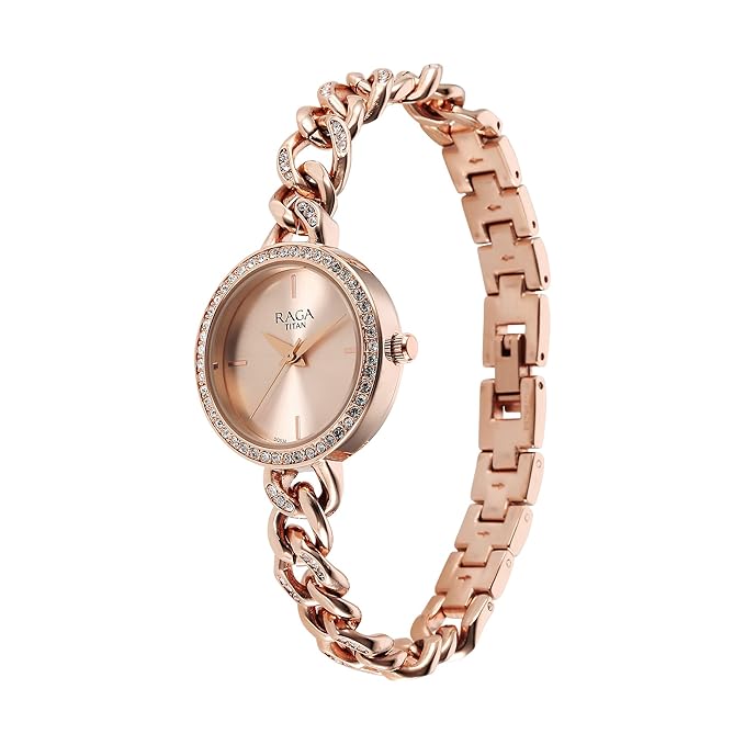 Titan Raga Showstopper Quartz Analog Rose Gold Round Dial Rose Gold Metal Strap Watch For Women