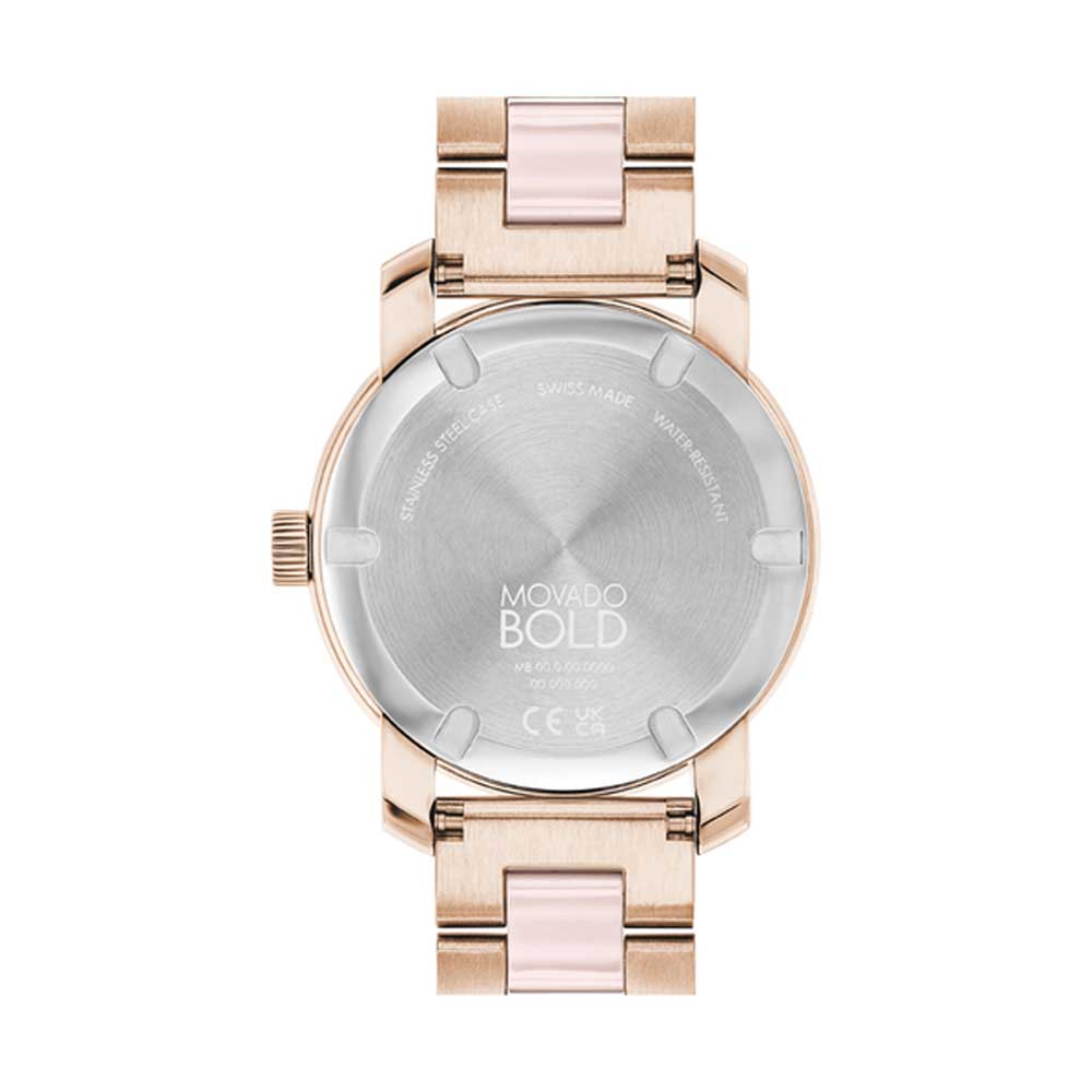 Bold Ceramic Women Quartz Rose Gold Dial Analog Stainless Steel Watch