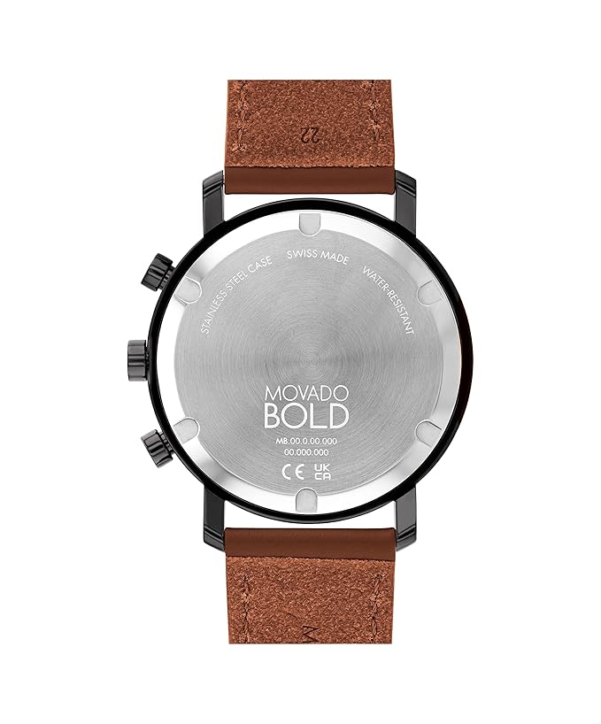 Movado Men's Bold Evolution Black Ion-Plated Stainless Steel Case with a Brown Leather Strap Swiss Quartz Watch, Black