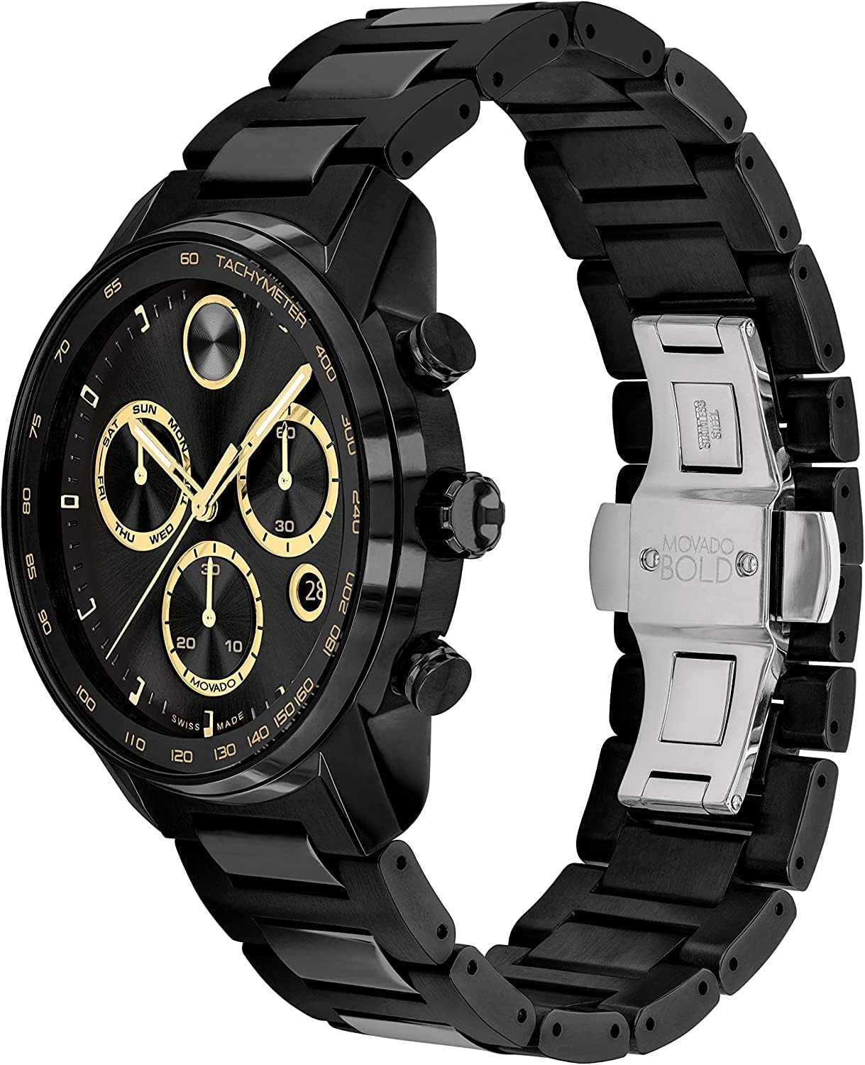 Movado Bold Verso Swiss Qtz Chrono Black Dial Men's Watch | Ionic Plated Steel Material | Black Color Band