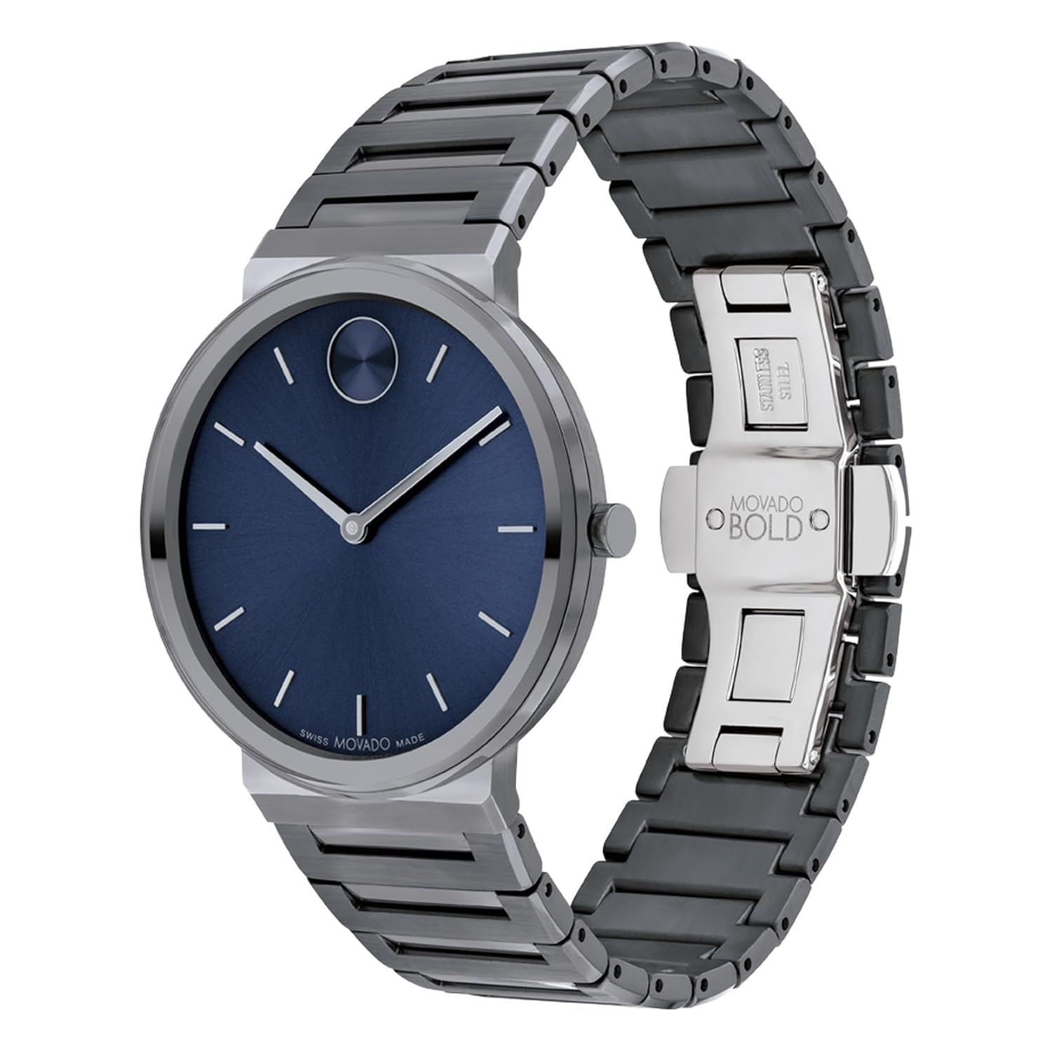 Movado Bold Horizon Swiss Qtz Blue Dial Men's Watch | Ionic Plated Grey Steel Material | Grey Color Band