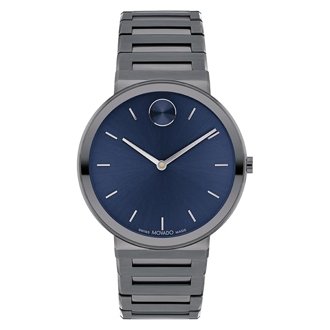 Movado Bold Horizon Swiss Qtz Blue Dial Men's Watch | Ionic Plated Grey Steel Material | Grey Color Band