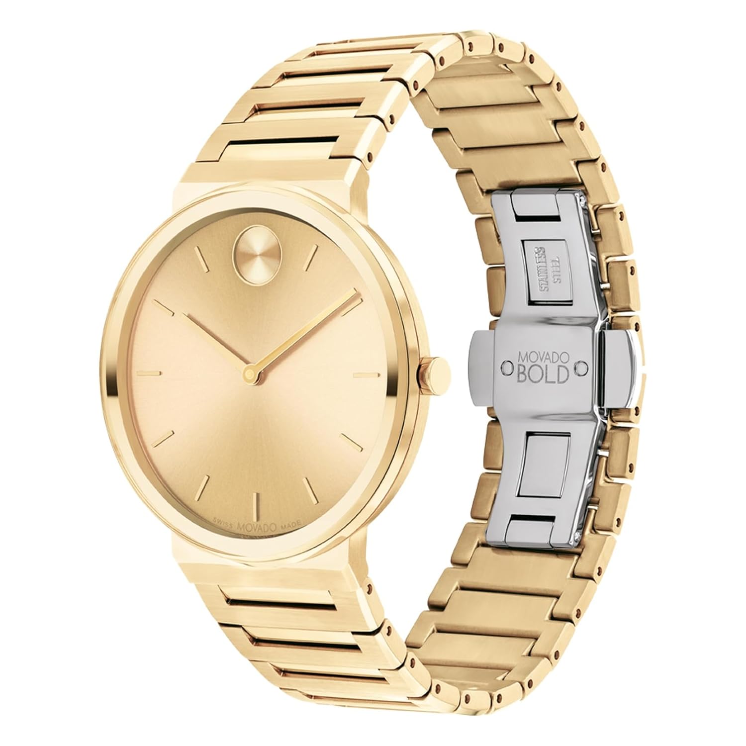 Movado Bold Horizon Swiss Qtz Yellow Dial Men's Watch | Ionic Plated Light Gold Steel Material | Gold Color Band