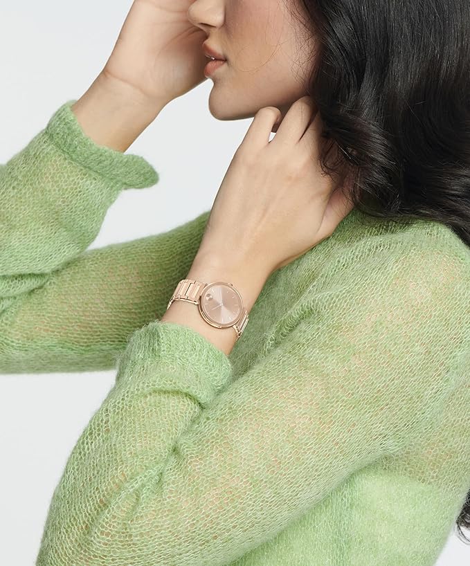 Movado Bold Horizon Women's Quartz Watch Rose Gold Dial Rose Gold Strap Pink Strap , Pink Bracelet