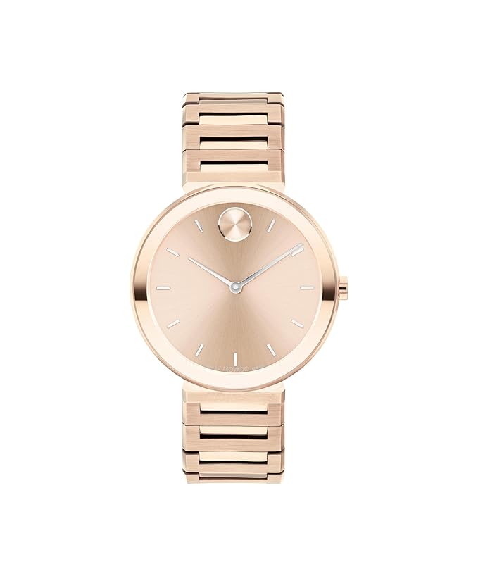 Movado Bold Horizon Women's Quartz Watch Rose Gold Dial Rose Gold Strap Pink Strap , Pink Bracelet