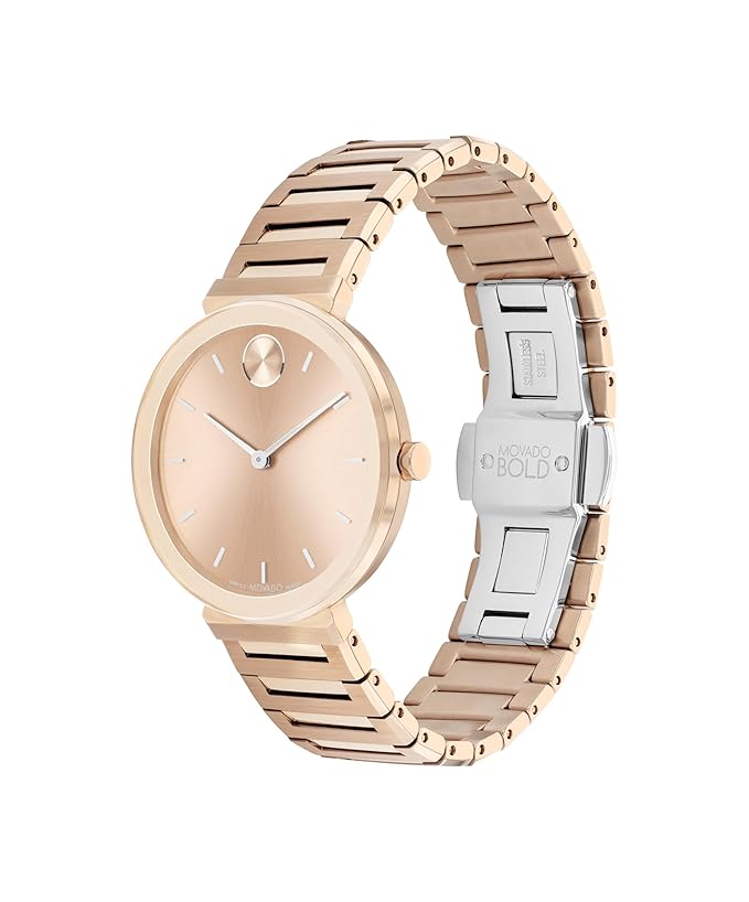 Movado Bold Horizon Women's Quartz Watch Rose Gold Dial Rose Gold Strap Pink Strap , Pink Bracelet