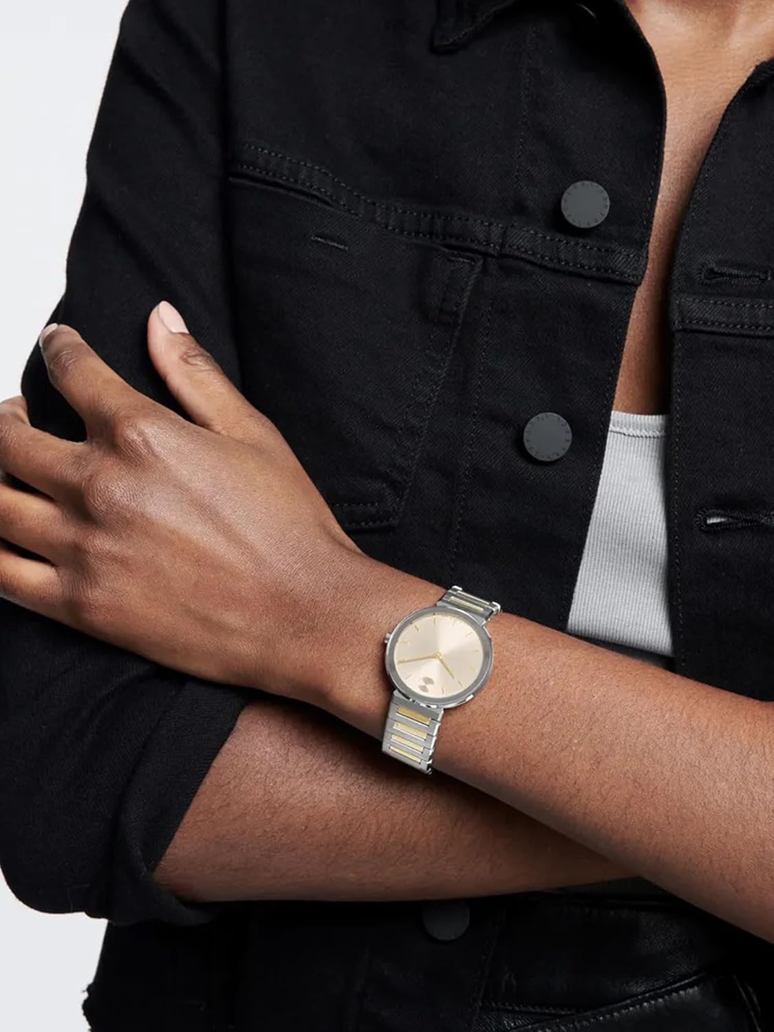 Movado Bold Horizon Swiss Qtz Taupe Dial Women's Watch | Two Tone Stainless Steel Material | Silver Color Band