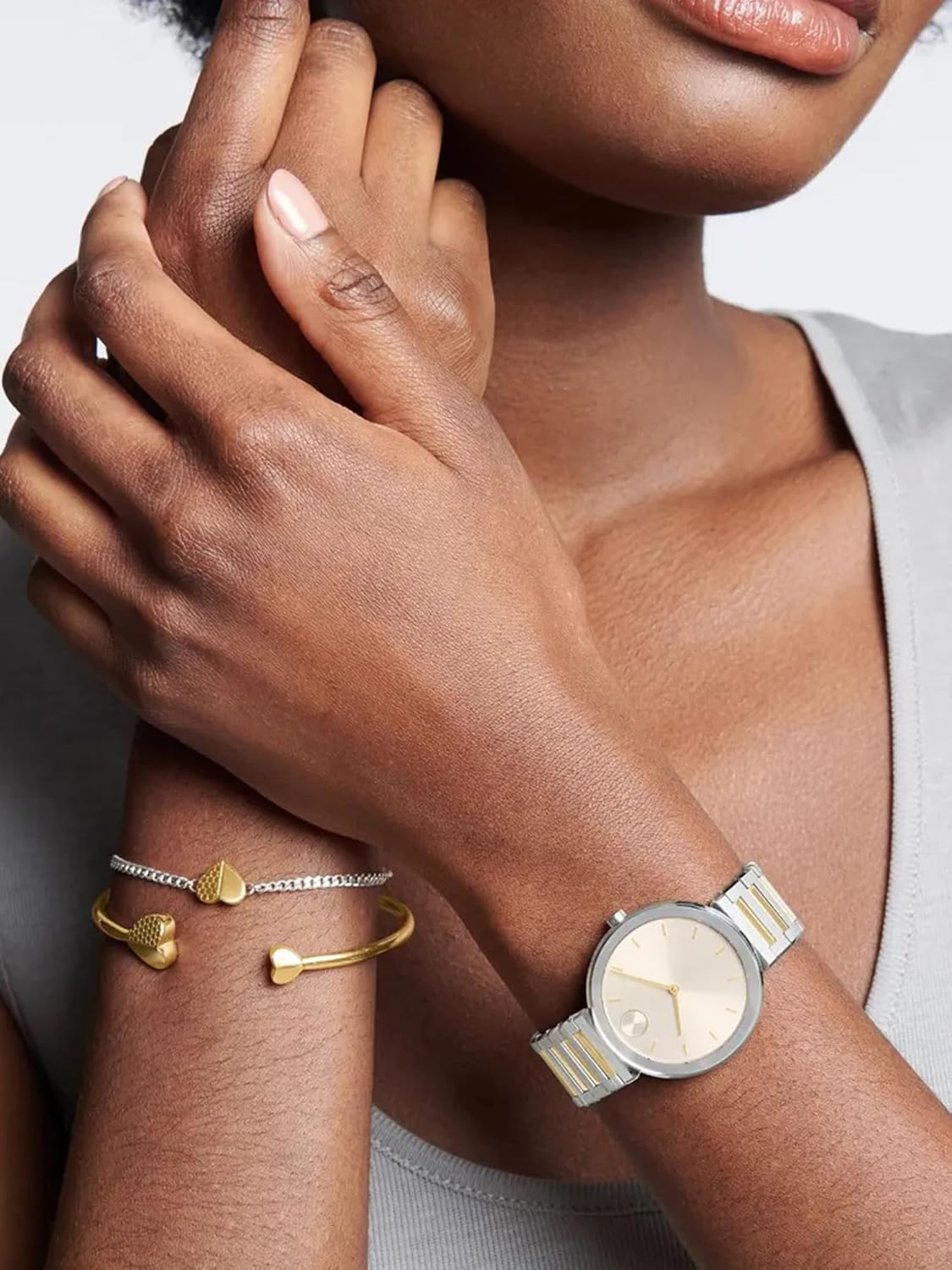 Movado Bold Horizon Swiss Qtz Taupe Dial Women's Watch | Two Tone Stainless Steel Material | Silver Color Band