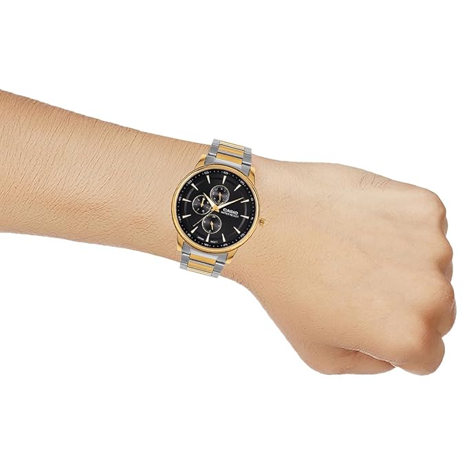 Men Quartz Black Dial Analog Stainless Steel Watch