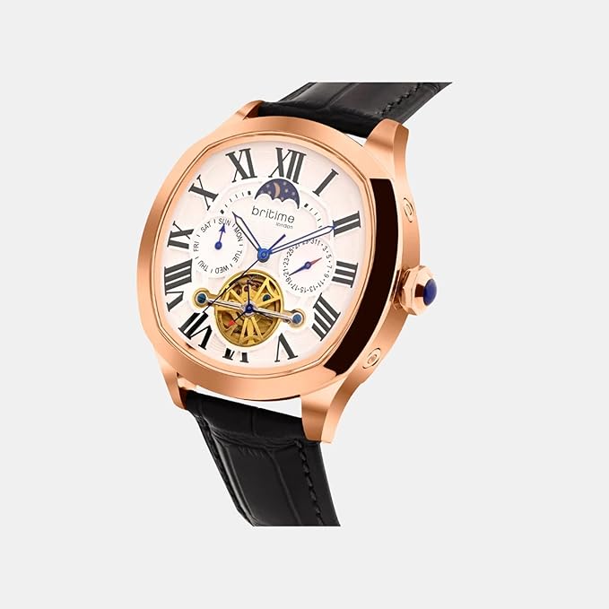 Men Automatic Silver Dial Multi-Function Leather Watch