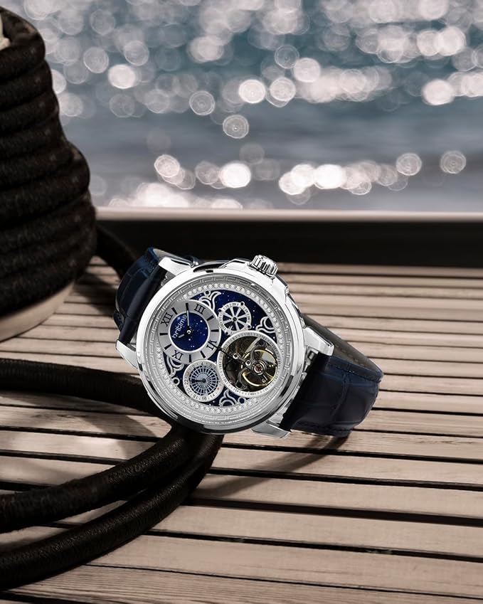 Aquatica Men’s Automatic Watch – Blue Dial, Leather Strap, Multi-Function | Stylish Timepiece for Any Occasion