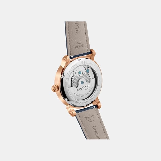 Stellor Open Heart Men Automatic Blue Dial Multi-Function Leather Watch