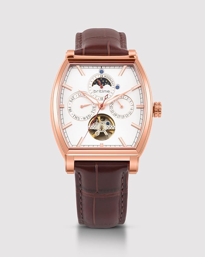 Galaxy Men’s Automatic Watch – White Dial, Brown Leather Strap, Multi-Function Stylish Timepiece for Any Occasion
