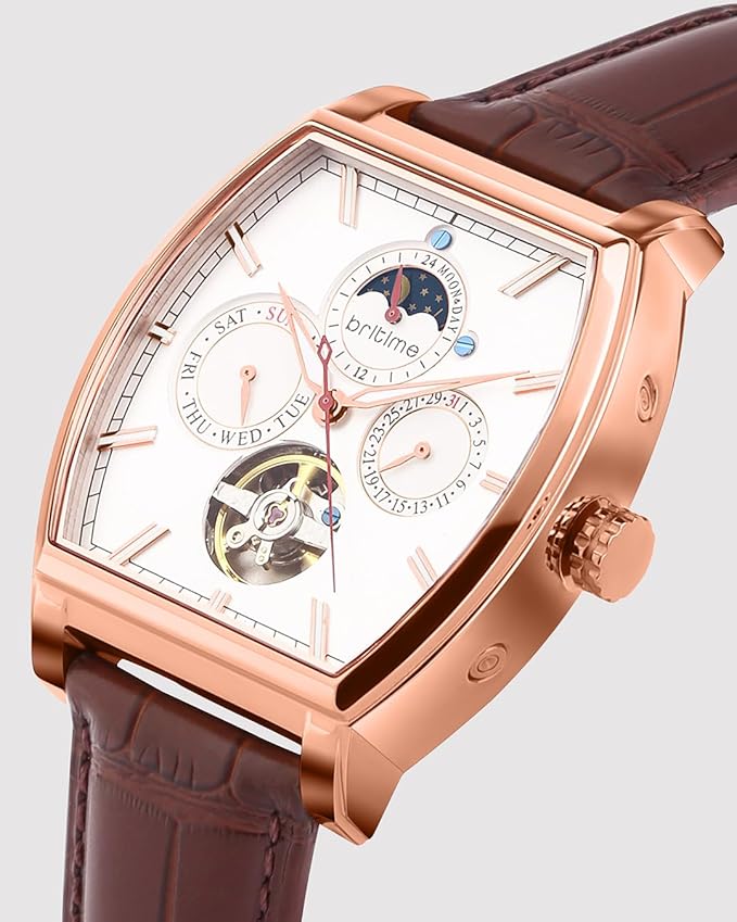 Galaxy Men’s Automatic Watch – White Dial, Brown Leather Strap, Multi-Function Stylish Timepiece for Any Occasion