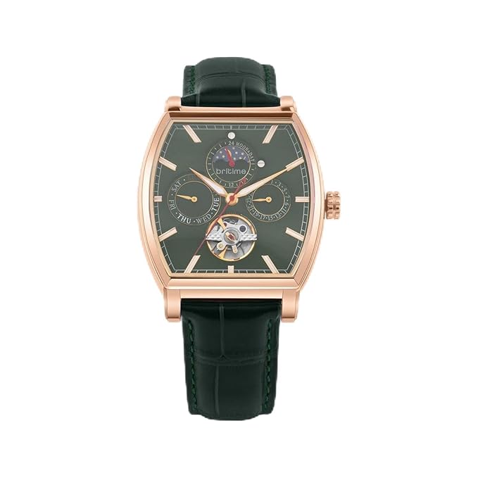 Men Automatic Green Dial Analog Leather Watch