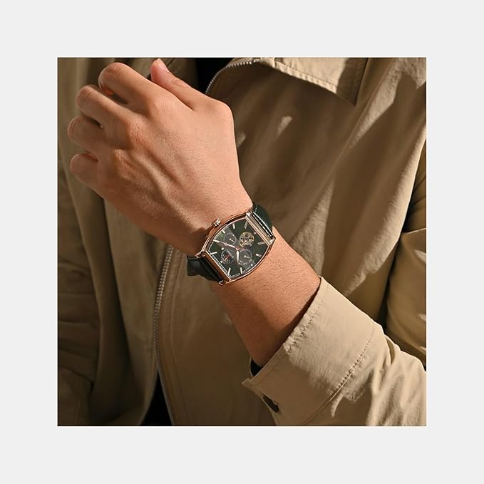 Men Automatic Green Dial Analog Leather Watch