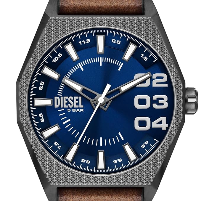 Diesel Leather Analog Blue Dial Men Watch