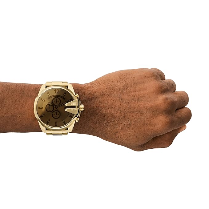 Diesel Stainless Steel Analog Yellow Dial Men's Watch Band Color -Gold