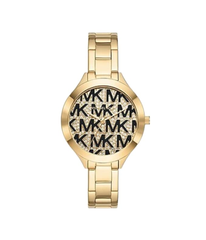 Michael Kors MK4659 Gold Tone Black Logo Accent 3 Hand Dial Stainless Steel Women's Watch, Gold