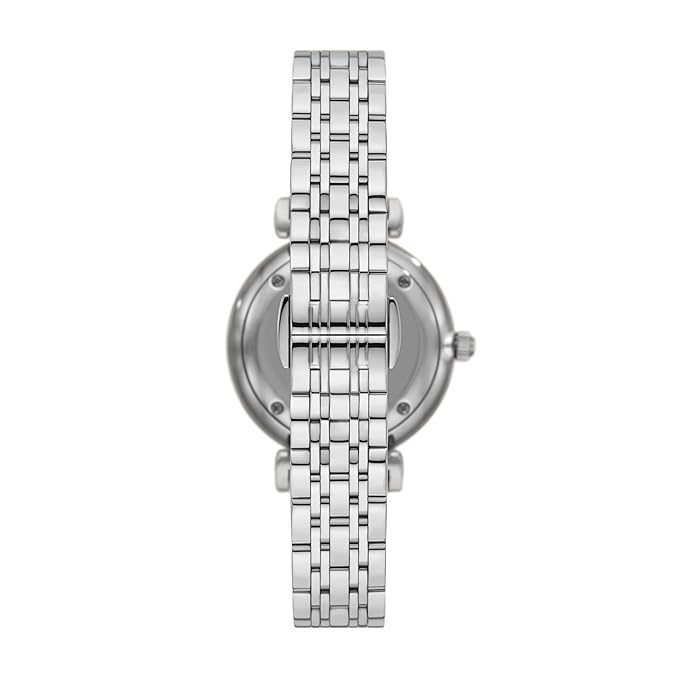 Emporio Armani Stainless Steel Gianni T-Bar Analog Silver Dial Women Watch Silver Band
