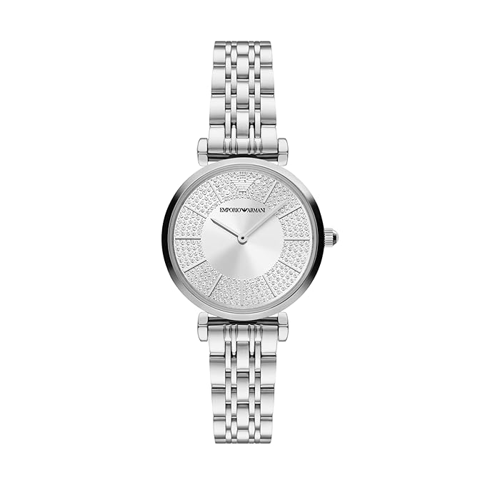 Emporio Armani Stainless Steel Gianni T-Bar Analog Silver Dial Women Watch Silver Band
