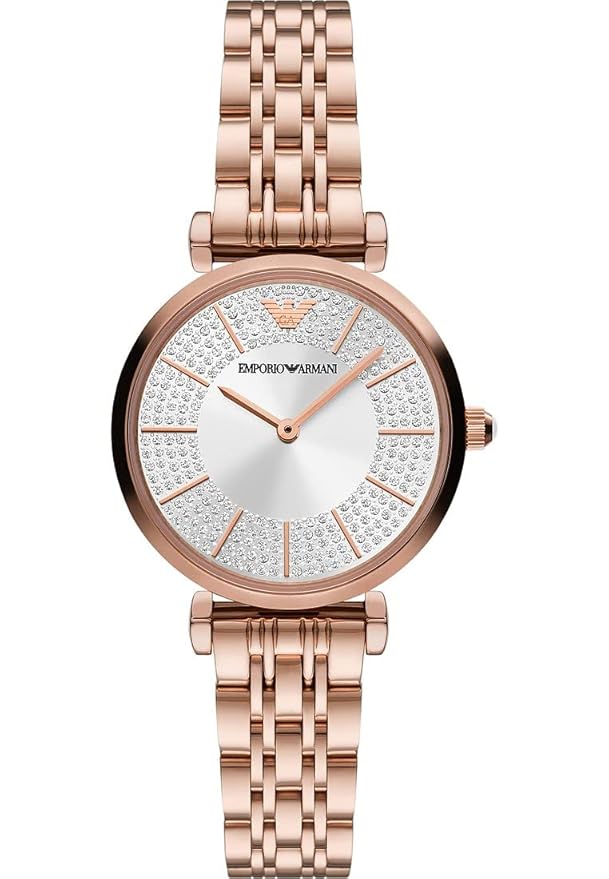 Emporio Armani Watch for Women, Two Hand Movement, 32 mm Rose Gold Stainless Steel Case with a Stainless Steel Strap,Gianni T-bar, bracelet