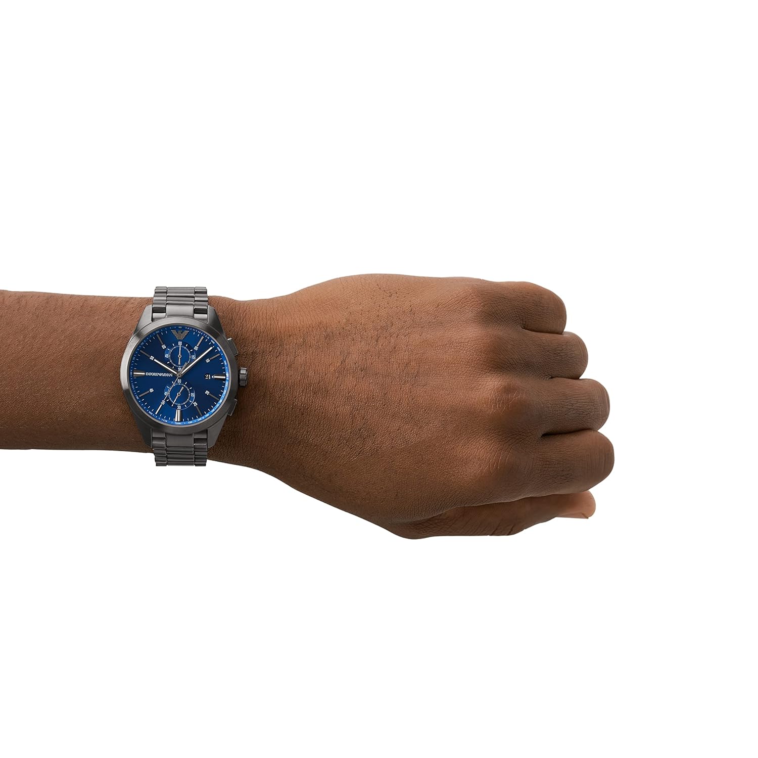 Emporio Armani Mens 43 mm Blue Dial Stainless Steel Chronograph Watch