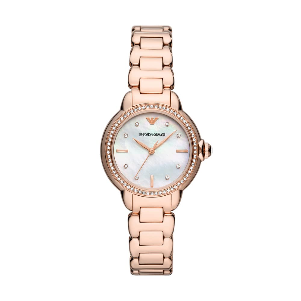 Emporio Armani Stainless Steel Analog White Dial Women Watch , Rose Gold Band