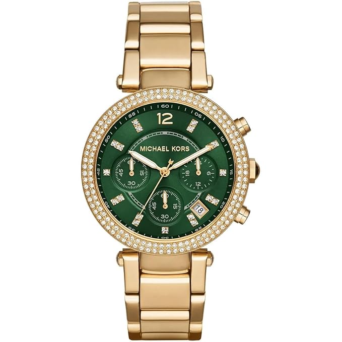 Michael Kors Women Analogue Gold Band Parker Green Dial Steel Watch