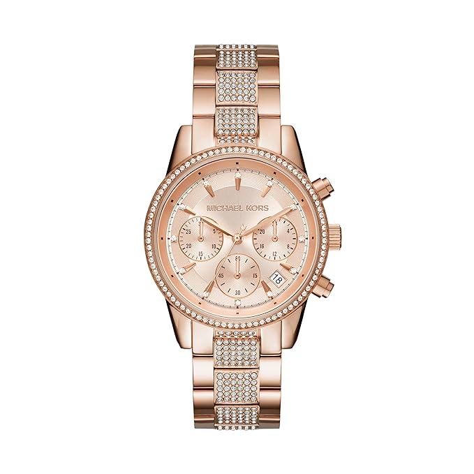 Michael Kors Ritz Analogue Women's Watch (Rose Gold Dial Rose Gold Colored Strap)